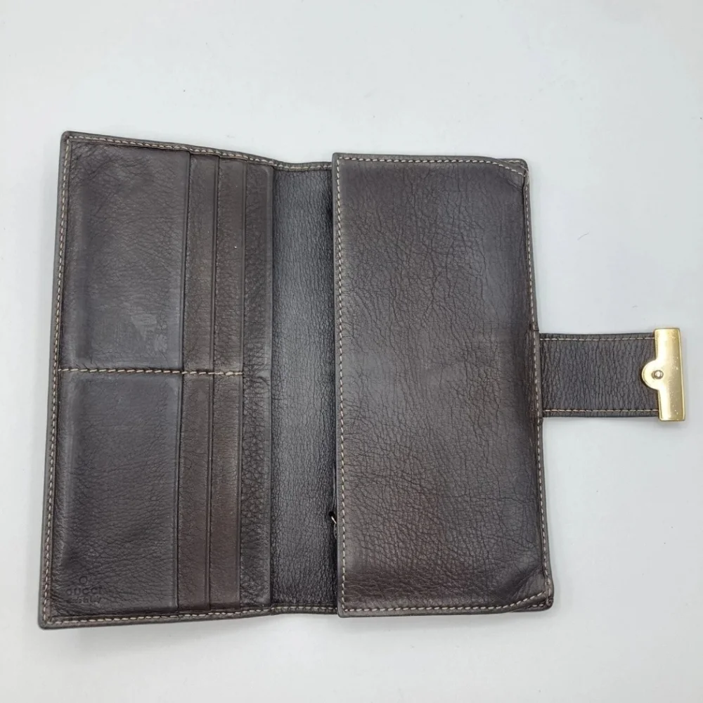 🔹️ GUCCI🔹️ purse Leather long wallet Brown Canvas Supreme  ✨️🤎 - Picture 9 of 13